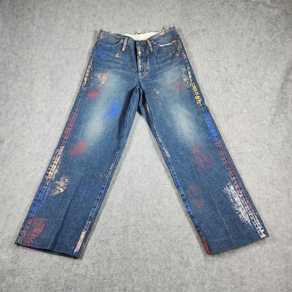 Tanaka Jeans Womens 27 ST-2U Unfinished Dad Straight Crop Frayed Selvedge Paint